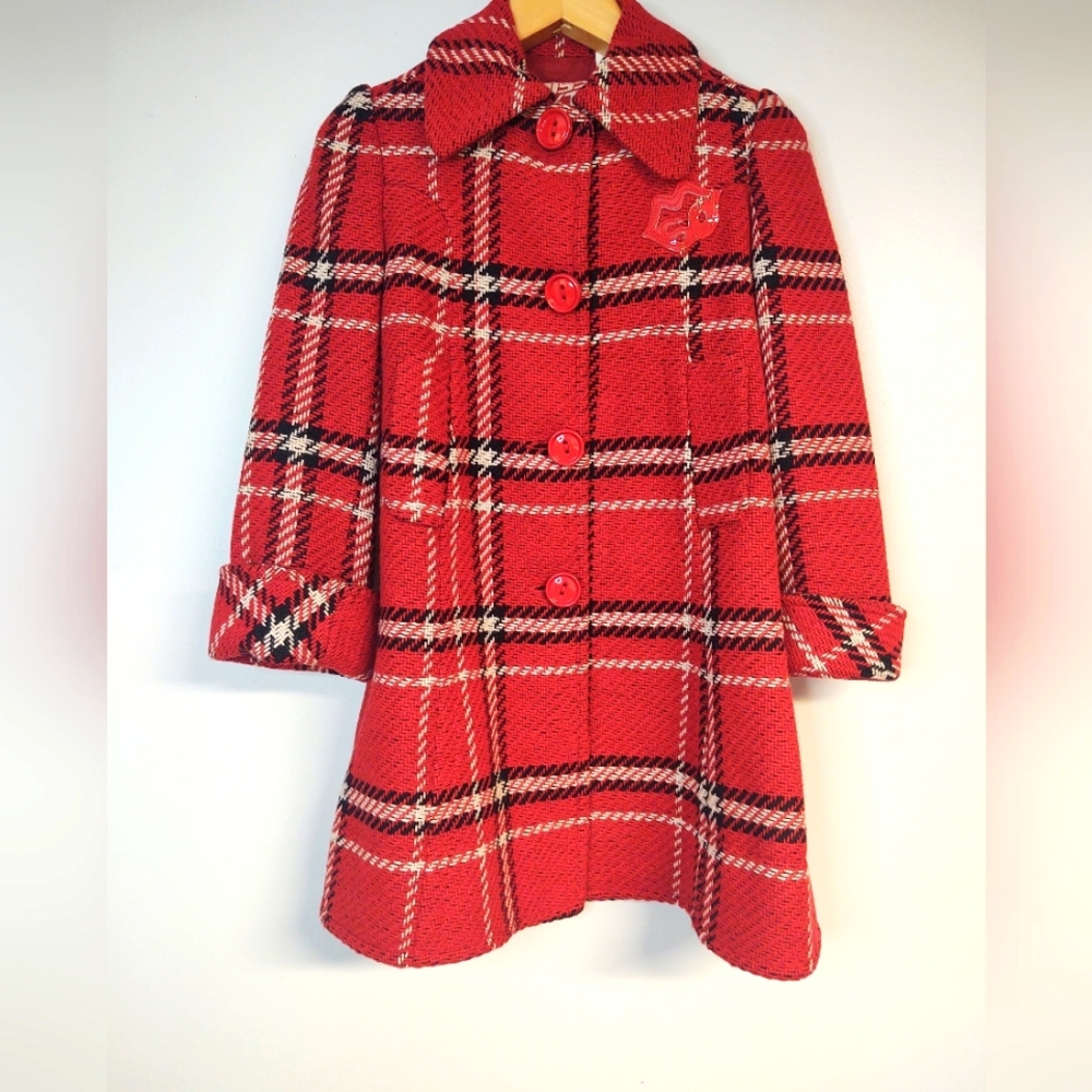 Miss Sixty Girls Wool Red Plaid Swing Coat